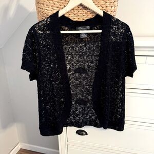 United States Sweaters Black Crotchet Open Cardigan Short Sleeve Women’s XL